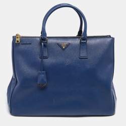 Pre Owned Prada Navy Blue Saffiano Lux Leather Large Double Zip Tote