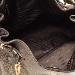 Pre Owned Prada Metallic Moss Vitello Daino Leather Side Pocket Hobo