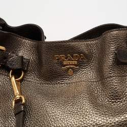 Pre Owned Prada Metallic Moss Vitello Daino Leather Side Pocket Hobo