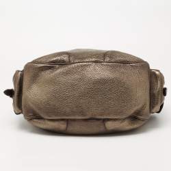 Pre Owned Prada Metallic Moss Vitello Daino Leather Side Pocket Hobo