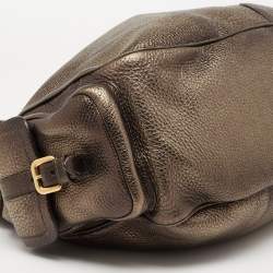 Pre Owned Prada Metallic Moss Vitello Daino Leather Side Pocket Hobo