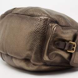 Pre Owned Prada Metallic Moss Vitello Daino Leather Side Pocket Hobo