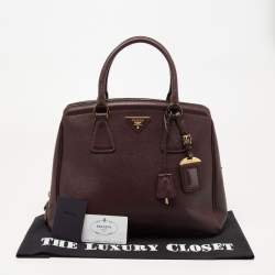 Pre Owned Prada Plum Saffiano Lux Leather Parabole Tote