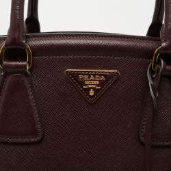 Pre Owned Prada Plum Saffiano Lux Leather Parabole Tote