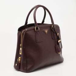 Pre Owned Prada Plum Saffiano Lux Leather Parabole Tote