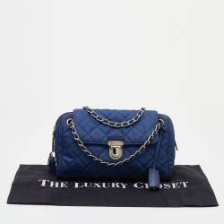 Pre Owned Prada Blue Tessuto Impuntu Nylon Chain Flap Bag