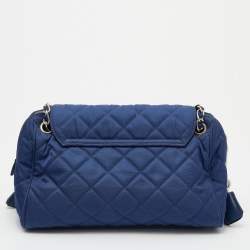 Pre Owned Prada Blue Tessuto Impuntu Nylon Chain Flap Bag