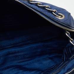 Pre Owned Prada Blue Tessuto Impuntu Nylon Chain Flap Bag
