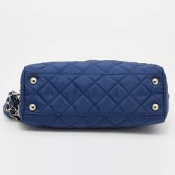 Pre Owned Prada Blue Tessuto Impuntu Nylon Chain Flap Bag