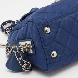 Pre Owned Prada Blue Tessuto Impuntu Nylon Chain Flap Bag