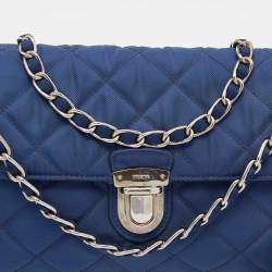 Pre Owned Prada Blue Tessuto Impuntu Nylon Chain Flap Bag
