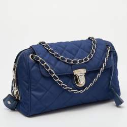 Pre Owned Prada Blue Tessuto Impuntu Nylon Chain Flap Bag