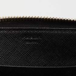Pre Owned Prada Black Saffiano Leather Zip Around Wallets