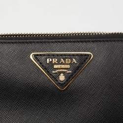 Pre Owned Prada Black Saffiano Leather Zip Around Wallets