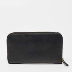 Pre Owned Prada Black Saffiano Leather Zip Around Wallets