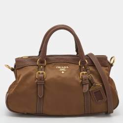 Pre Owned Prada Brown Nylon and Leather Top Zip Satchel 