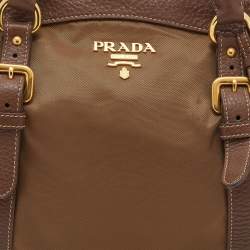 Pre Owned Prada Brown Nylon and Leather Top Zip Satchel 