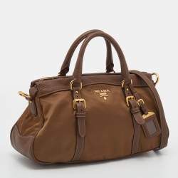 Pre Owned Prada Brown Nylon and Leather Top Zip Satchel 