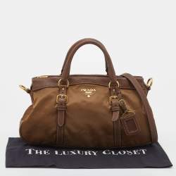Pre Owned Prada Brown Nylon and Leather Top Zip Satchel 