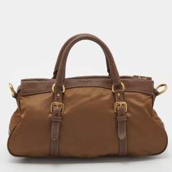 Pre Owned Prada Brown Nylon and Leather Top Zip Satchel 