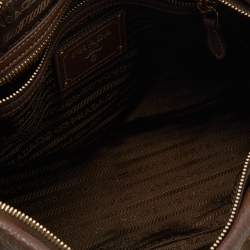 Pre Owned Prada Brown Nylon and Leather Top Zip Satchel 