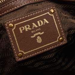 Pre Owned Prada Brown Nylon and Leather Top Zip Satchel 