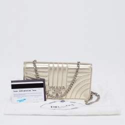 Pre Owned Prada Gold Quilted Leather Diagramme Impunture Wallet On Chain