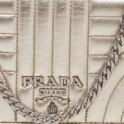 Pre Owned Prada Gold Quilted Leather Diagramme Impunture Wallet On Chain
