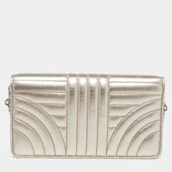 Pre Owned Prada Gold Quilted Leather Diagramme Impunture Wallet On Chain