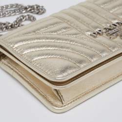 Pre Owned Prada Gold Quilted Leather Diagramme Impunture Wallet On Chain