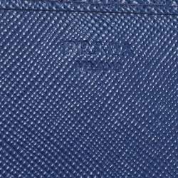 Pre Owned Prada Navy Blue Saffiano Metal Leather Logo Wallet on Chain