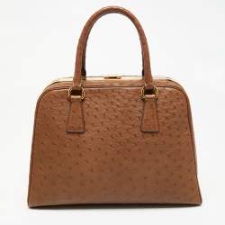Pre Owned Prada Brown Ostrich Pyramid Frame Satchel