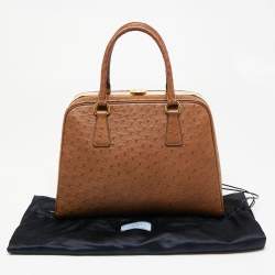 Pre Owned Prada Brown Ostrich Pyramid Frame Satchel