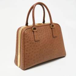 Pre Owned Prada Brown Ostrich Pyramid Frame Satchel
