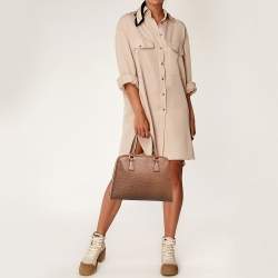 Pre Owned Prada Brown Ostrich Pyramid Frame Satchel