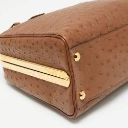 Pre Owned Prada Brown Ostrich Pyramid Frame Satchel