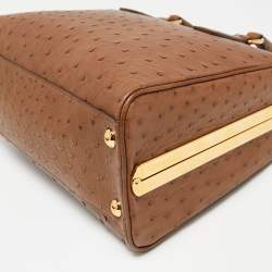 Pre Owned Prada Brown Ostrich Pyramid Frame Satchel