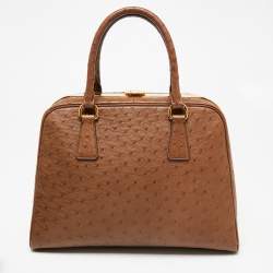 Pre Owned Prada Brown Ostrich Pyramid Frame Satchel