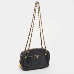 Pre Owned Prada Black Leather Chain Camera Crossbody Bag 