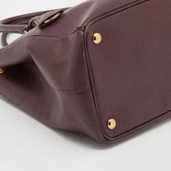 Pre Owned Prada Burgundy Saffiano Lux Leather Large Galleria Double Zip Tote