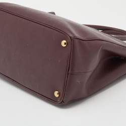 Pre Owned Prada Burgundy Saffiano Lux Leather Large Galleria Double Zip Tote