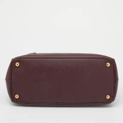 Pre Owned Prada Burgundy Saffiano Lux Leather Large Galleria Double Zip Tote