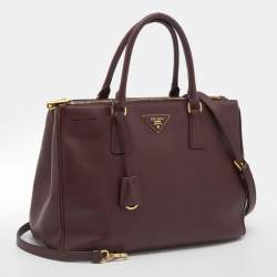 Pre Owned Prada Burgundy Saffiano Lux Leather Large Galleria Double Zip Tote