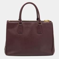 Pre Owned Prada Burgundy Saffiano Lux Leather Large Galleria Double Zip Tote