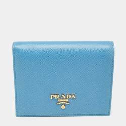 Pre Owned Prada Light Blue Saffiano Metal Leather Bifold Card Case