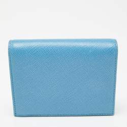 Pre Owned Prada Light Blue Saffiano Metal Leather Bifold Card Case