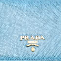Pre Owned Prada Light Blue Saffiano Metal Leather Bifold Card Case