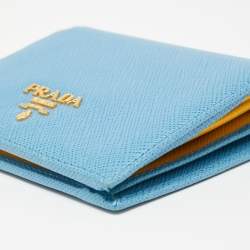 Pre Owned Prada Light Blue Saffiano Metal Leather Bifold Card Case