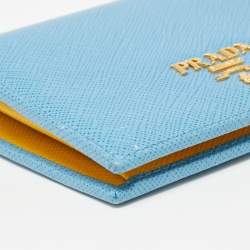 Pre Owned Prada Light Blue Saffiano Metal Leather Bifold Card Case