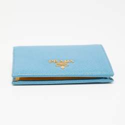 Pre Owned Prada Light Blue Saffiano Metal Leather Bifold Card Case